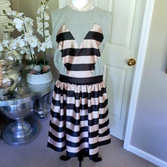 NWOT English Factory sleeveless t shirt striped flare dress Size L - Picture 2 of 4